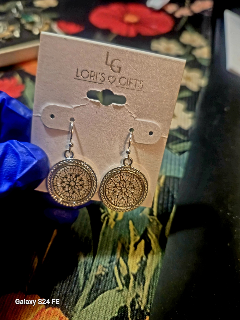 Silver-Tone Floral Medallion Drop Earrings - Silver